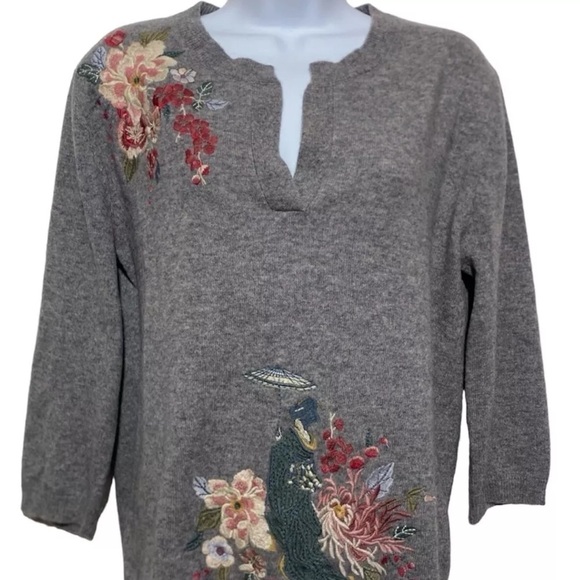 Johnny Was cashmere heavily embroidered  3/4 sleeve sweater NWT RARE - Picture 9 of 14